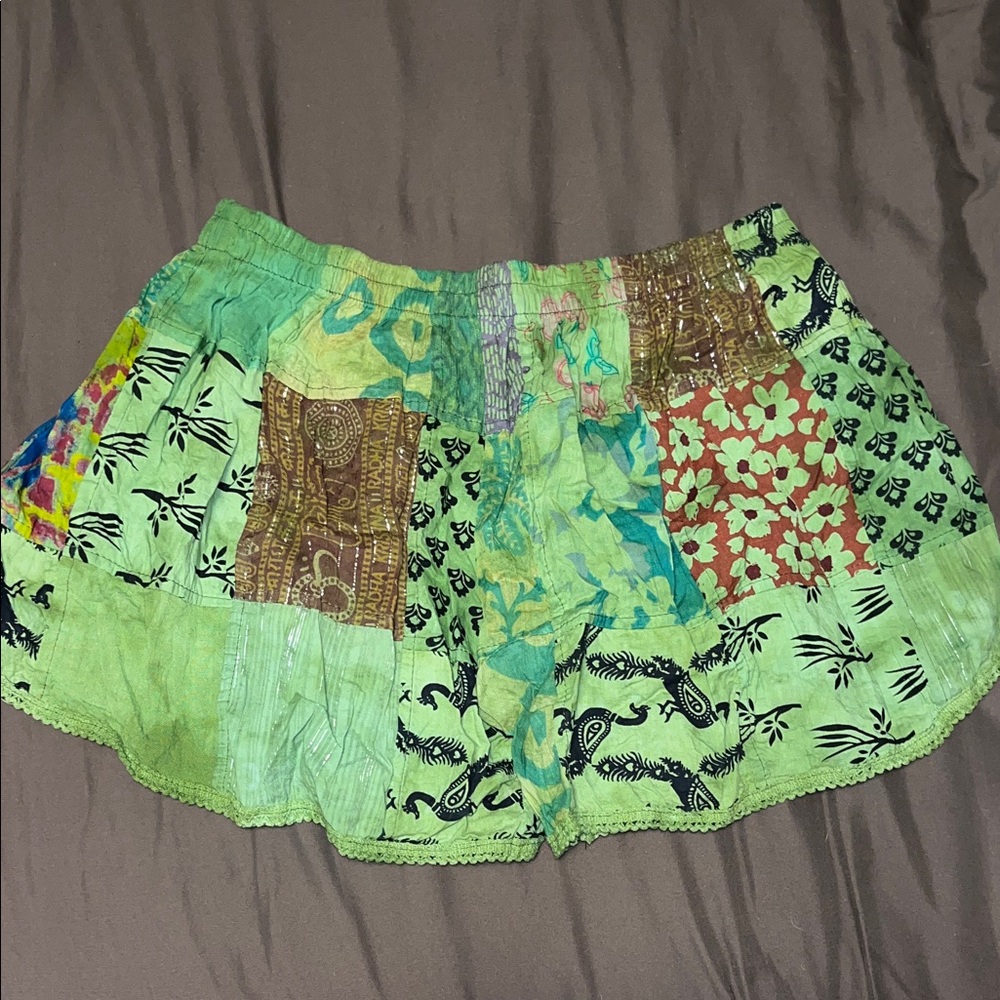 Patchwork Lime Green Lightweight Shorts - image 4